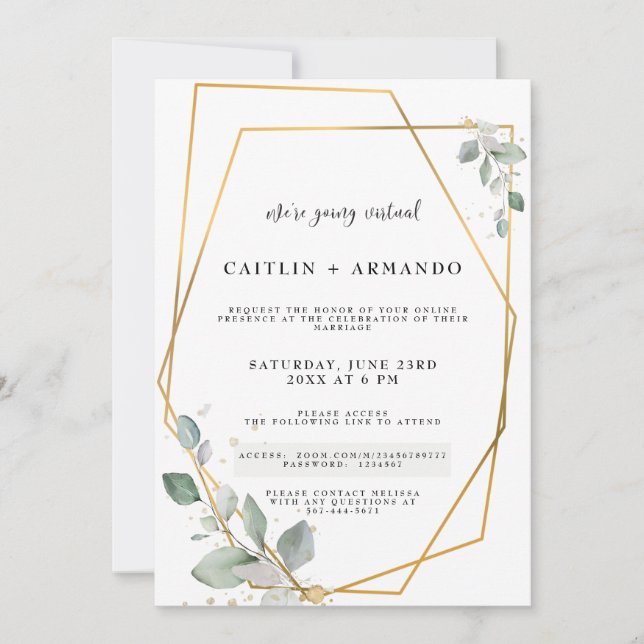 Tarjeta de Invitación de Boda Virtual Geométrica D (Anverso)