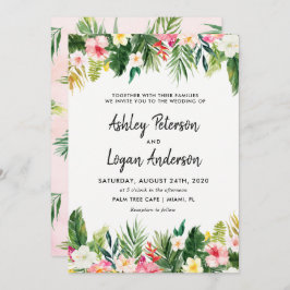 Tarjeta de invitación de bodas de hojas tropicales