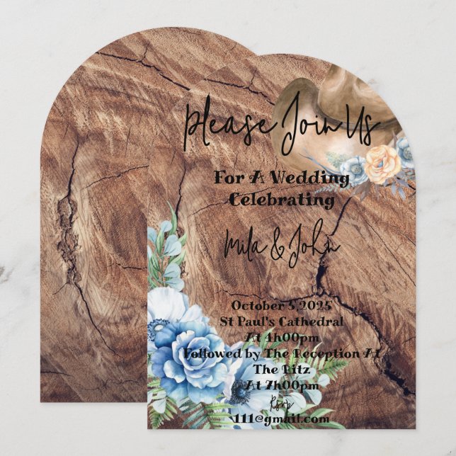 TARJETA DE INVITACIÓN DE BODAS RÚSTICAS DE BODAS D (Anverso / Reverso)