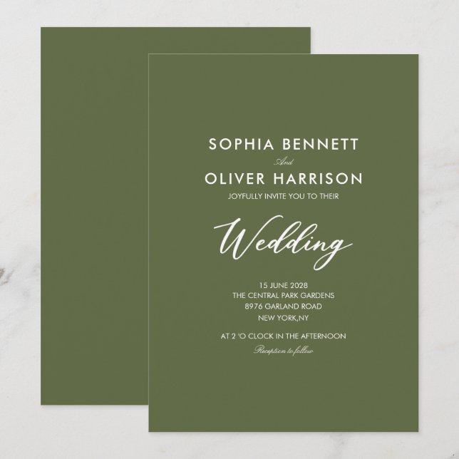 TARJETA DE INVITACIÓN DE BODAS SENCILLA DE COLOR V (Anverso / Reverso)