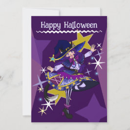 Tarjeta de invitación de bruja Neko de Halloween
