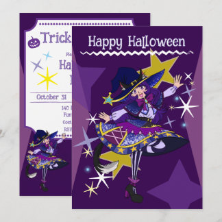 Tarjeta de invitación de bruja Neko de Halloween