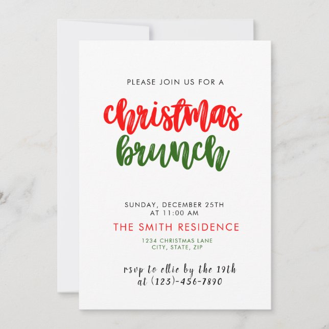 Tarjeta de invitación de brunch de vacaciones para (Anverso)