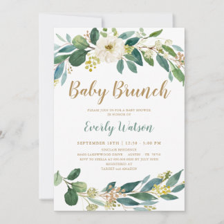 Tarjeta de invitación de brunch para bebé verde
