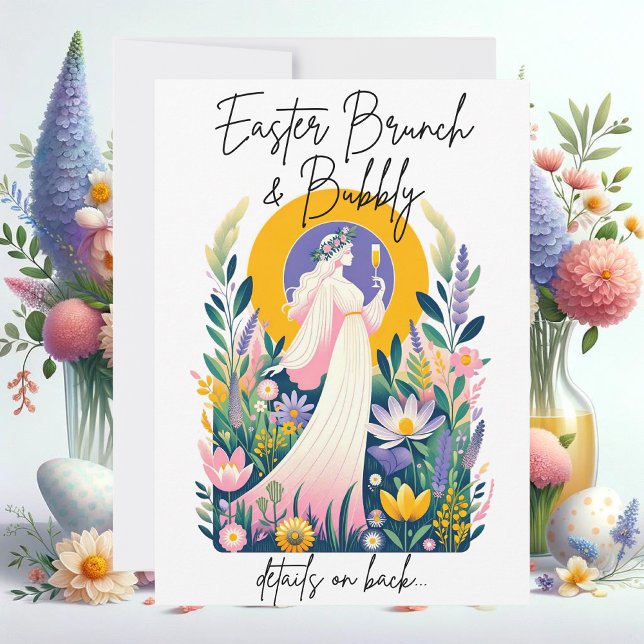 Tarjeta de invitación de brunch y bubbly de Pascua (easter brunch champagne bubbly gathering party mimosa invitation elegant)