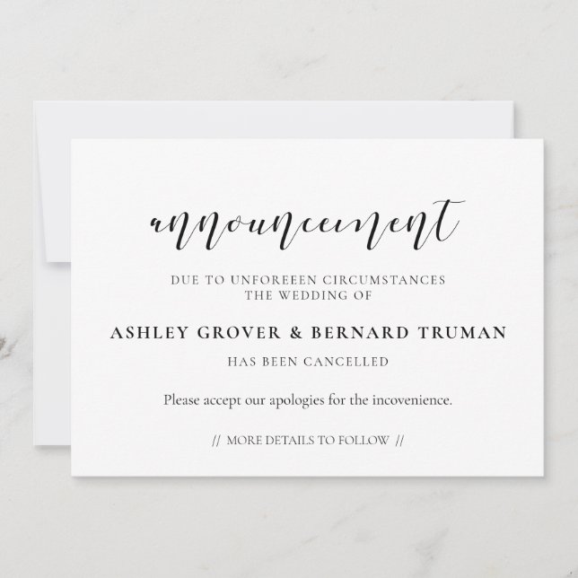 tarjeta de invitación de cancelación del boda (Anverso)