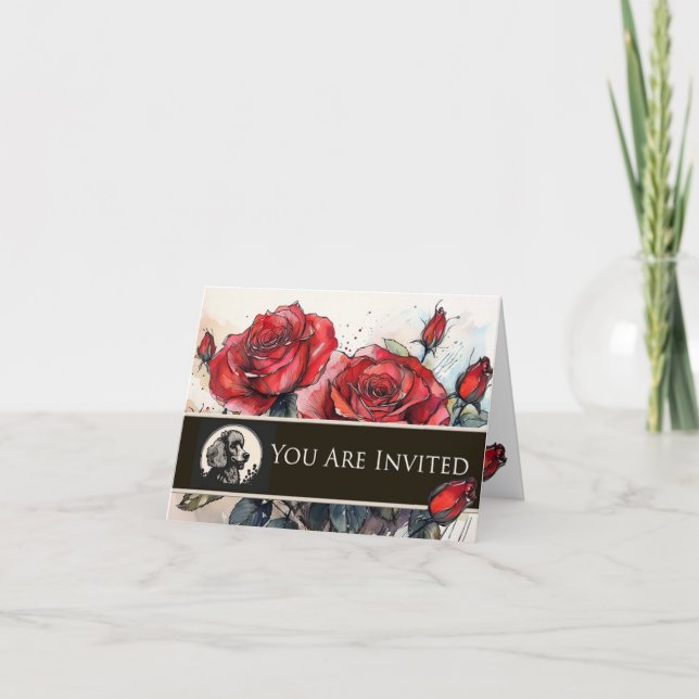 Tarjeta de Invitación de Caniche y Rosas (Anverso)
