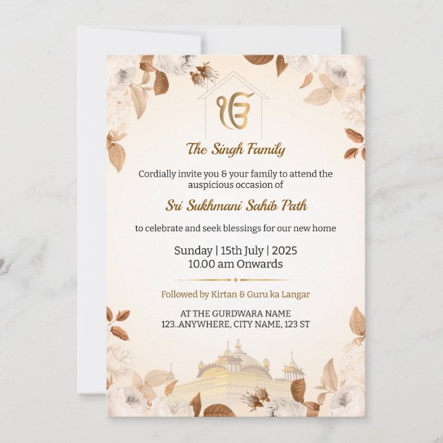 Tarjeta de Invitación de Casa Nueva Sikh, Sukhmani (Anverso)
