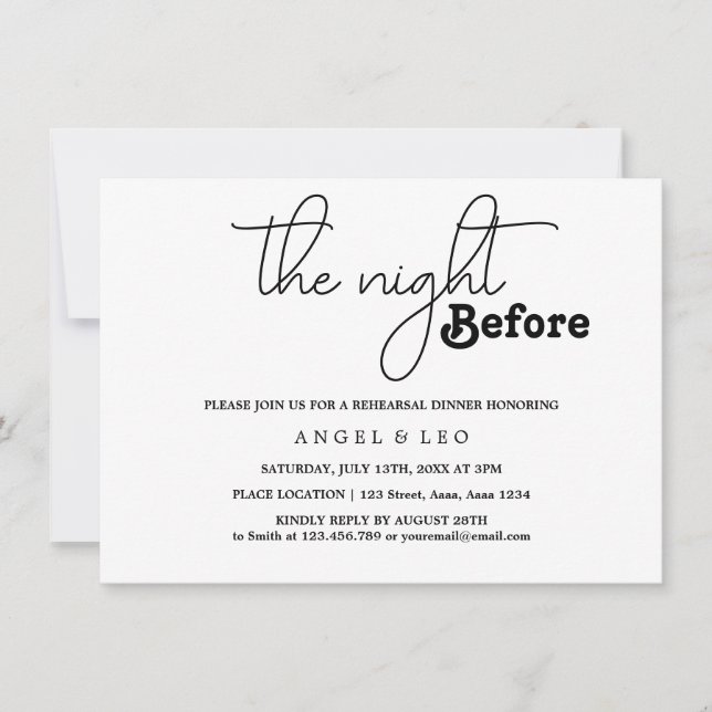 Tarjeta de invitación de cena de la noche anterior (Anverso)