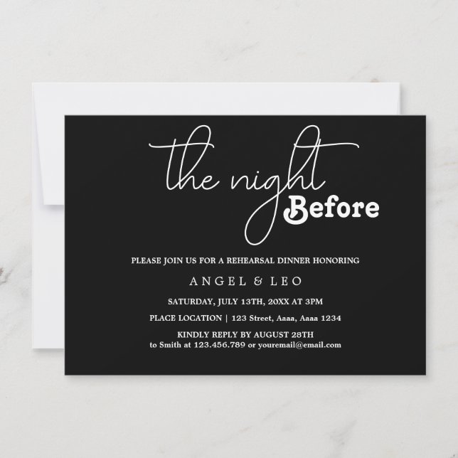 Tarjeta de invitación de cena de la noche anterior (Anverso)