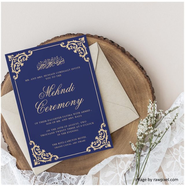 Tarjeta de Invitación de Ceremonia Mehndi Azul Rea (Subido por el creador)