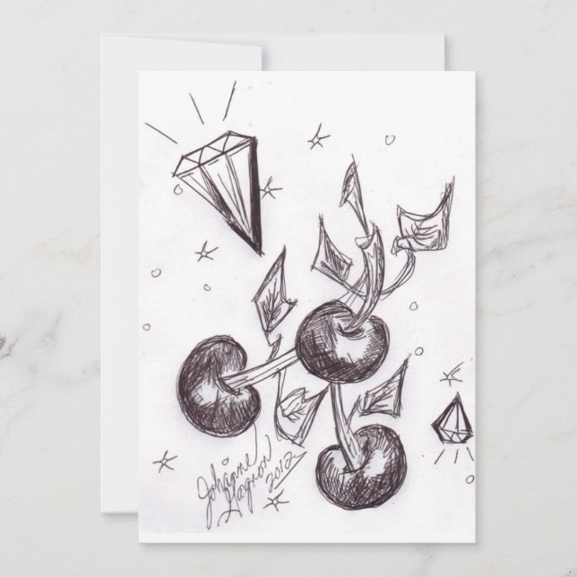 Tarjeta de invitación de cerezas y diamantes (Anverso)