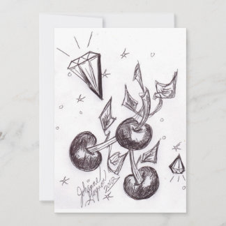 Tarjeta de invitación de cerezas y diamantes