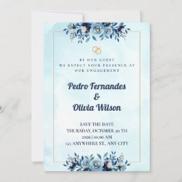 Tarjeta de invitación de compromiso con acuarela