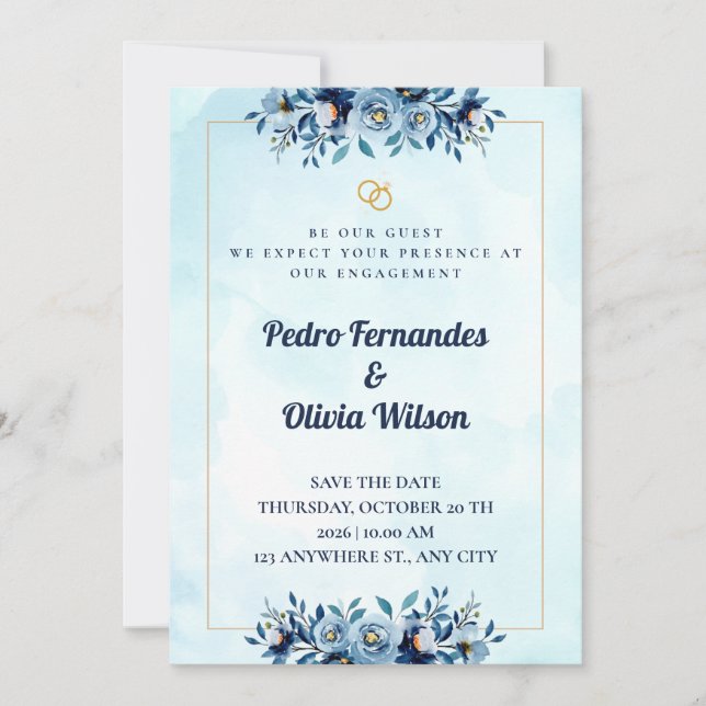 Tarjeta de invitación de compromiso con acuarela (Anverso)