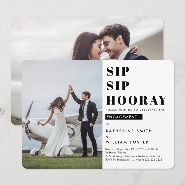 Tarjeta de invitación de compromiso de fiesta Sip  (Anverso / Reverso)