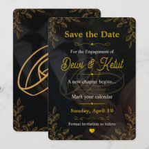 Tarjeta de Invitación de Compromiso de Oro Negro p