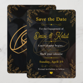 Tarjeta de Invitación de Compromiso de Oro Negro p