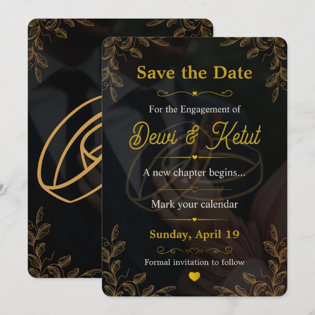 Tarjeta de Invitación de Compromiso de Oro Negro p (Anverso / Reverso)