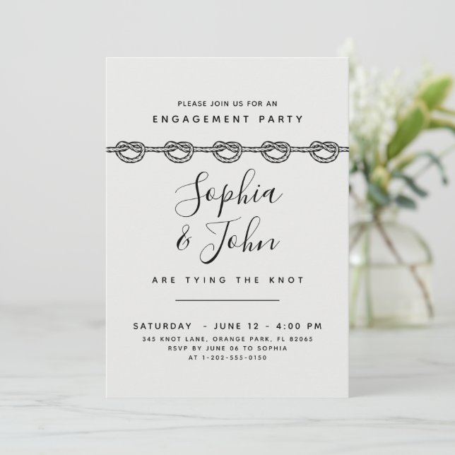 Tarjeta de invitación de compromiso para atar el n (Anverso de pie)