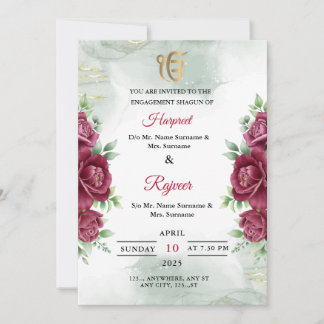 Tarjeta de invitación de compromiso Sikh Shagun, t