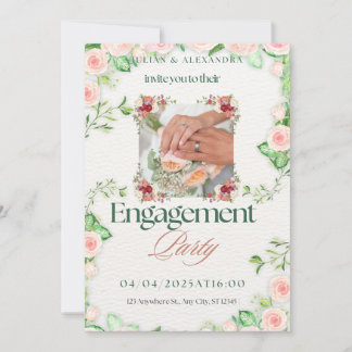 tarjeta de invitación de compromiso verde y blanco