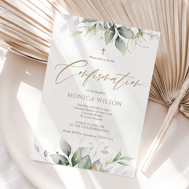 Tarjeta de Invitación de Confirmación de Acuarela  (Greenery Watercolor Confirmation Invitation Card)