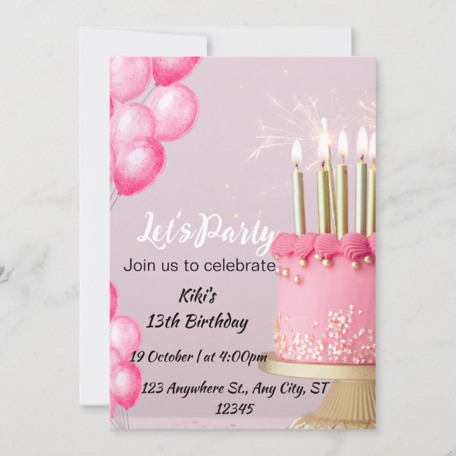TARJETA DE INVITACIÓN DE CUMPLEAÑOS (Anverso)