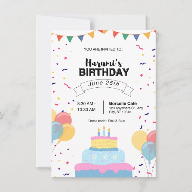TARJETA DE INVITACIÓN DE CUMPLEAÑOS (Anverso)