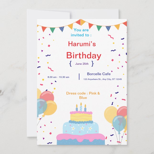 Tarjeta de invitación de cumpleaños (Anverso)