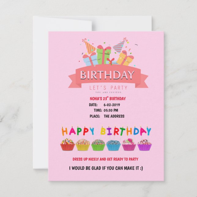 Tarjeta de invitación de cumpleaños (Anverso)