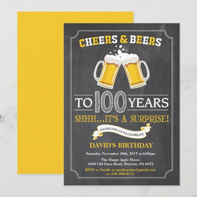 Tarjeta de Invitación de Cumpleaños 100 años Cheer (Anverso / Reverso)