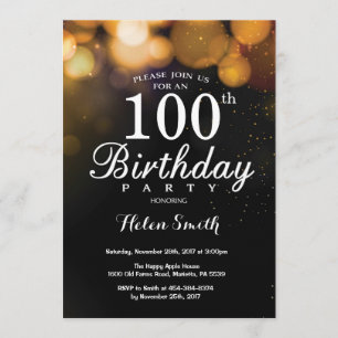 Tarjeta de invitación de cumpleaños 100 Purpurina 