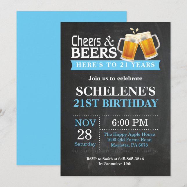 Tarjeta de invitación de cumpleaños 21 Cheers and  (Anverso / Reverso)
