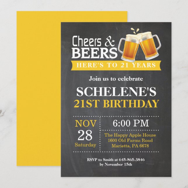 Tarjeta de invitación de cumpleaños 21 Cheers and  (Anverso / Reverso)