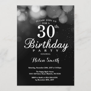 Tarjeta de invitación de cumpleaños 30 de Silver P
