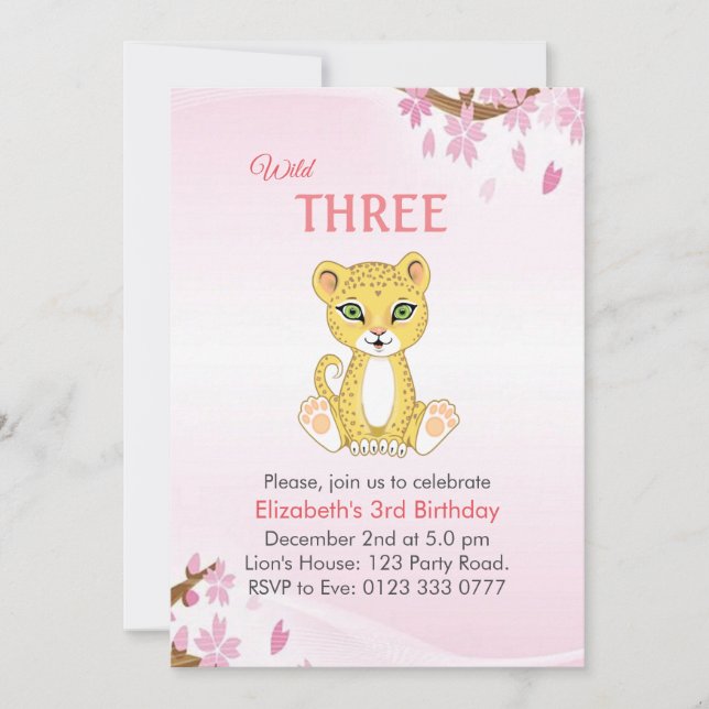 Tarjeta de Invitación de Cumpleaños 3 Cute Wild Th (Anverso)