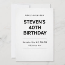 Tarjeta de Invitación de Cumpleaños 40 Moderno Min