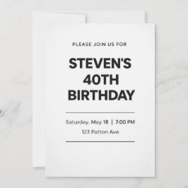 Tarjeta de Invitación de Cumpleaños 40 Moderno Min