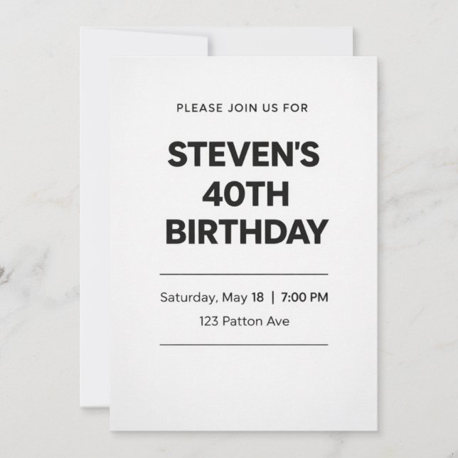 Tarjeta de Invitación de Cumpleaños 40 Moderno Min (Anverso)