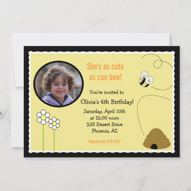 Tarjeta de invitación de cumpleaños 5x7 Bee Happy  (Anverso)