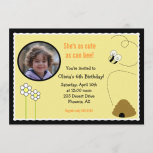 Tarjeta de invitación de cumpleaños 5x7 Bee Happy 