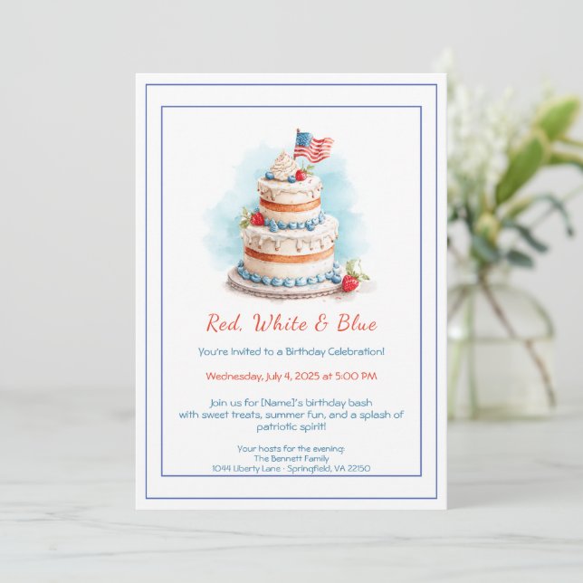 Tarjeta de Invitación de Cumpleaños Acuarela Roja  (Anverso de pie)