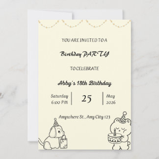 Tarjeta de Invitación de Cumpleaños Adorable Dibuj