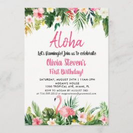 Tarjeta de invitación de cumpleaños Aloha Flamingo