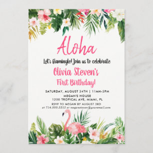Tarjeta de invitación de cumpleaños Aloha Flamingo