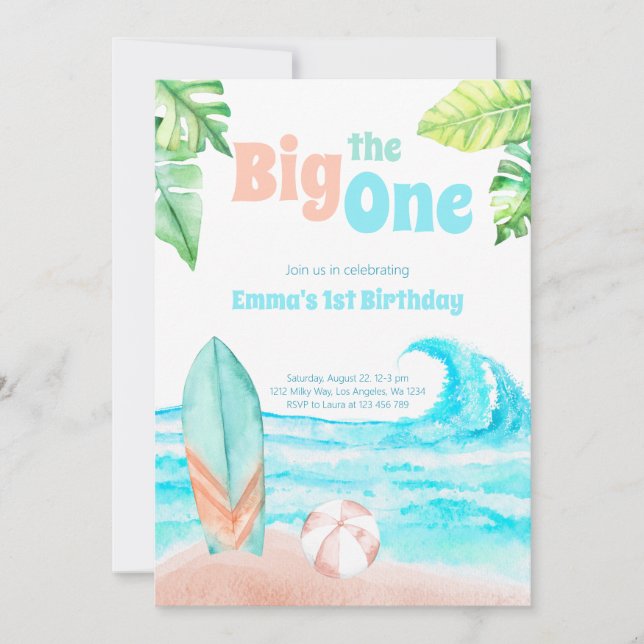 Tarjeta de invitación de cumpleaños Beach Big One (Anverso)