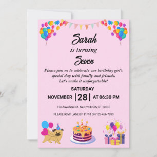 Tarjeta de invitación de cumpleaños brillante y al