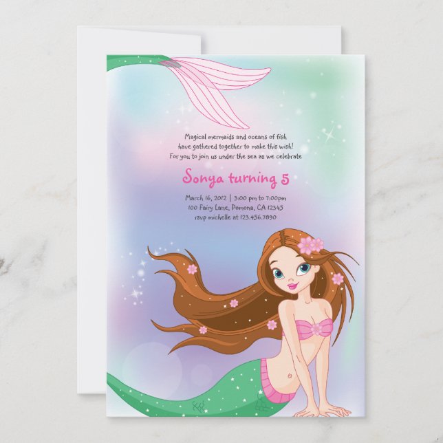Tarjeta de invitación de cumpleaños Brunette Merma (Anverso)