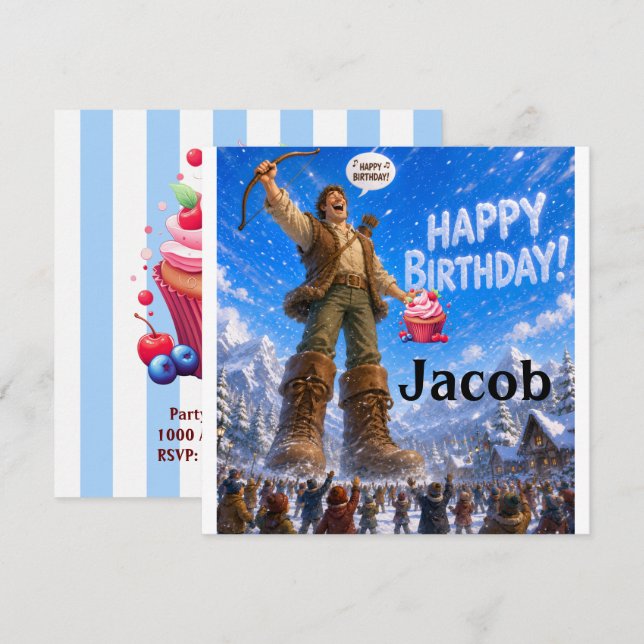 Tarjeta de invitación de cumpleaños cantando feliz (Anverso / Reverso)